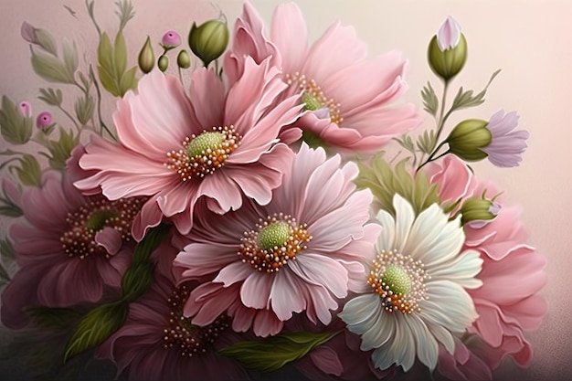 Pink flowers with pastel pink petals in delicate bouquet created with generative ai