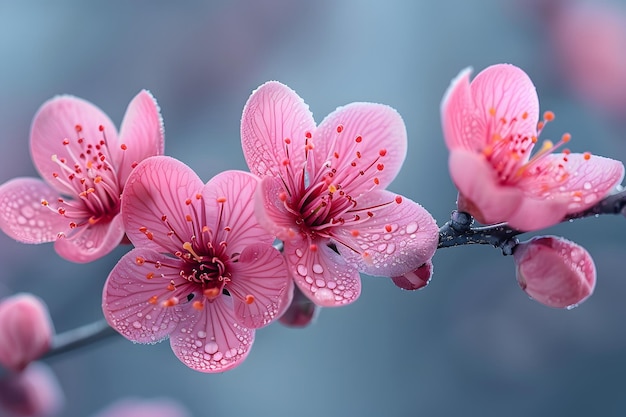 물방울 이 있는 분홍색 꽃
