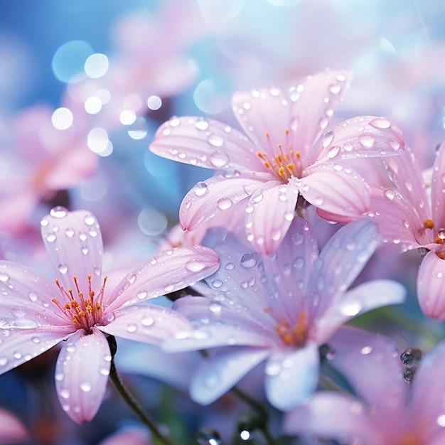 Фото Розовые цветы с каплями воды на них и каплями дождя.