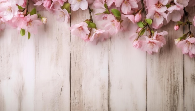 Pink flowers on a wooden background