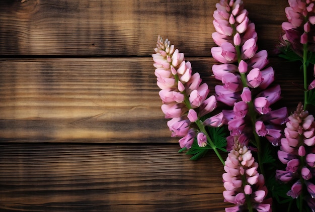 Pink flowers on a wooden background