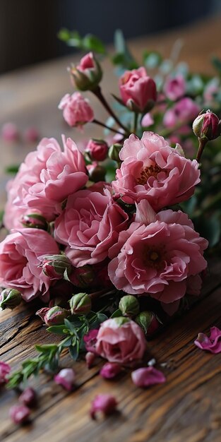 Foto fiori rosa tavolo di legno rotondo viso gentile buon giorno tono peonia grazie per favore migliore alto interno