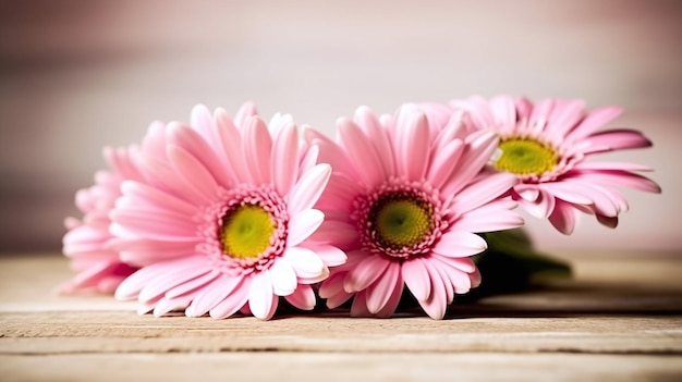 Photo pink flowers on a wooden table