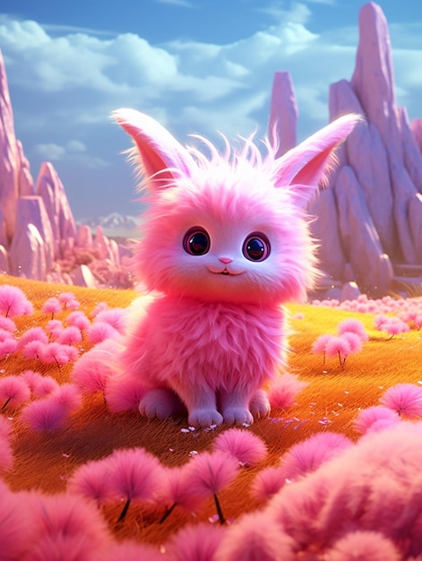 A pink fluffy cat sits in a field of pink fluffy fur.