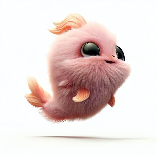 Photo a pink fluffy fish with black eyes and a black eye.