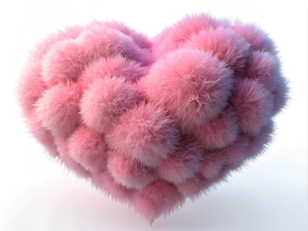 Pink Fluffy Heart Cloud on a white background Realistic 3d Render