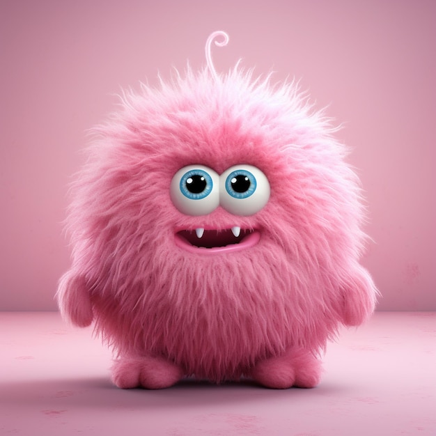 Photo a pink fluffy monster with big eyes and a pink nose