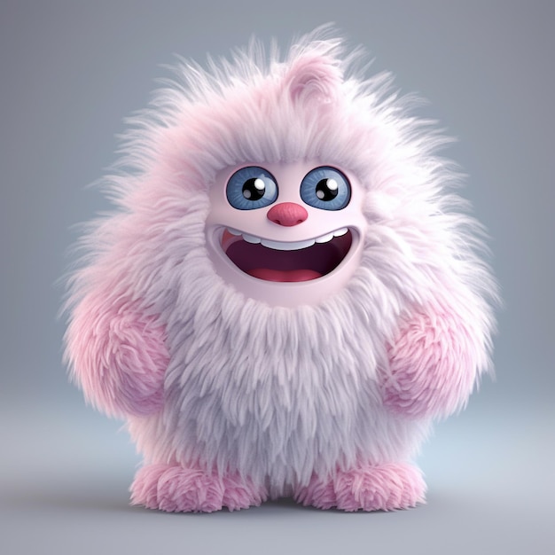 Photo a pink fluffy monster with a blue eye and a big smile on its face.