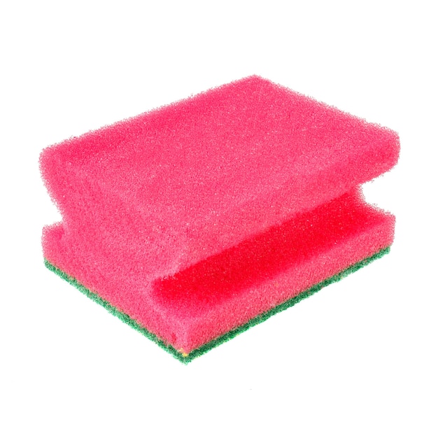 Pink foam rubber sponge for washing dishes isolated on white