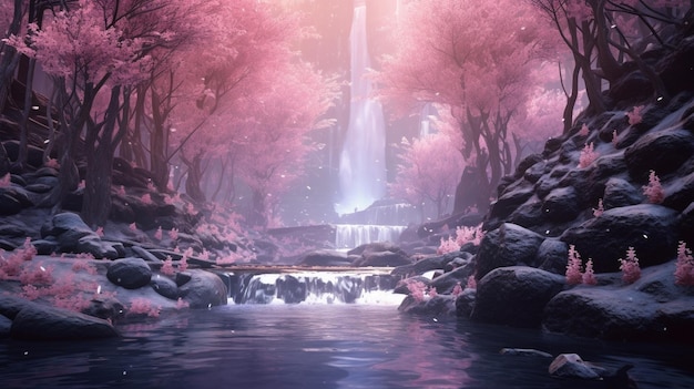 pink forest HD 8K wallpaper Stock Photographic Image