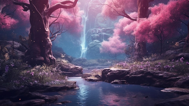 pink forest HD 8K wallpaper Stock Photographic Image