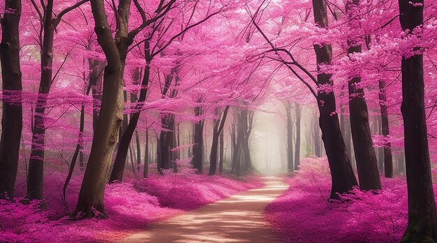 Pink forest pink trees paintin