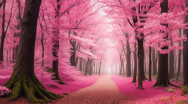 Pink forest pink trees paintin