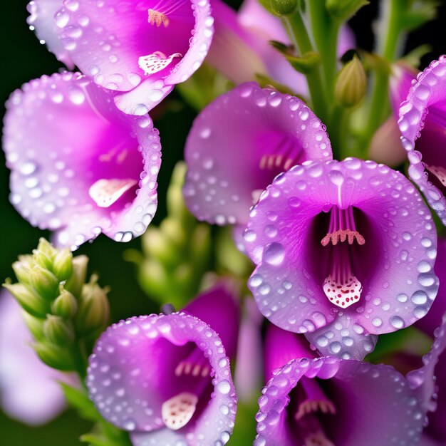 Photo pink foxglove flowers covered with raindrops