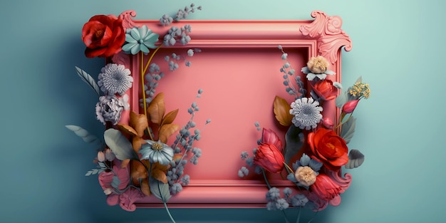 A pink frame with flowers on it