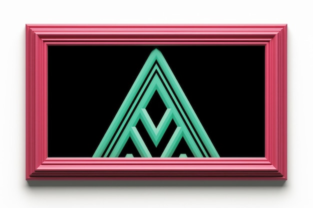 a pink frame with a green triangle on it