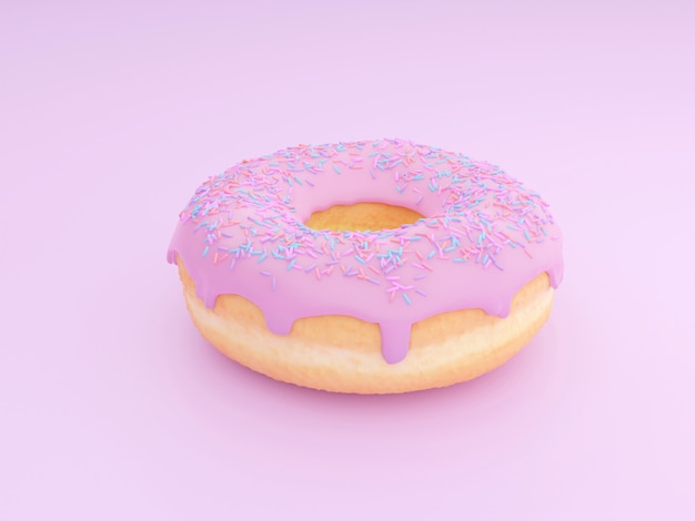 Pink frosted donut with colorful sprinkles with bite missing.