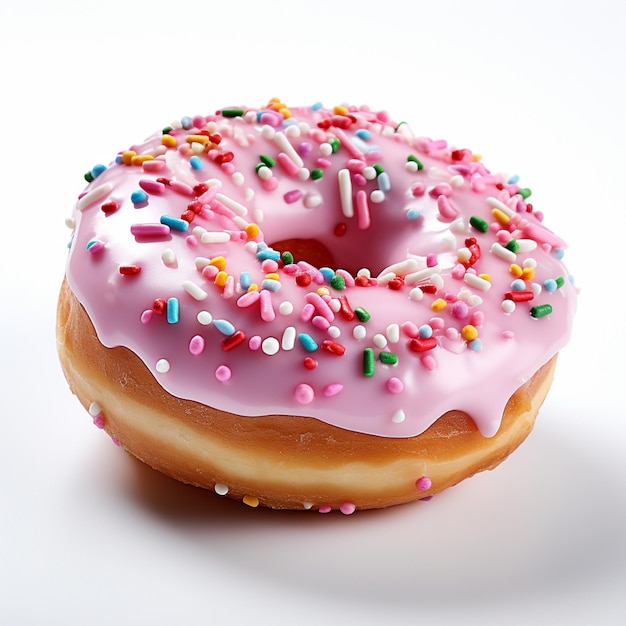 a pink frosted donut with sprinkles on it