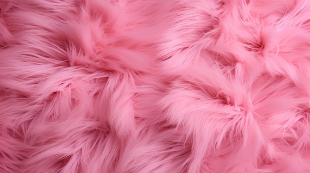 Pink fur for background or texture flat lay top view copy space