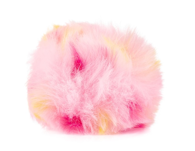 pink fur ball isolated on white background
