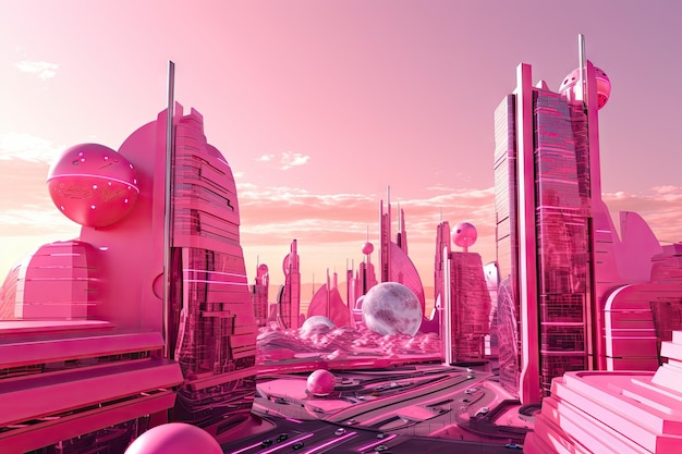 Premium AI Image | Pink future with d rendering of futuristic city in ...