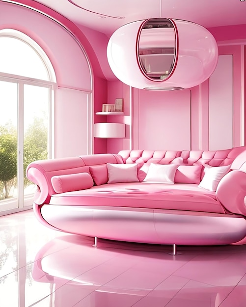 Pink futuristic living room with ai generated and living room