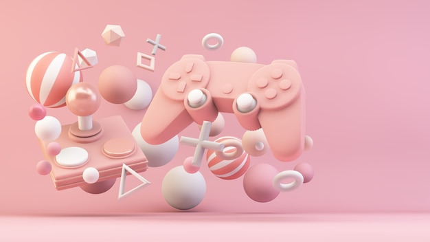 Pink gaming controllers in 3d rendering