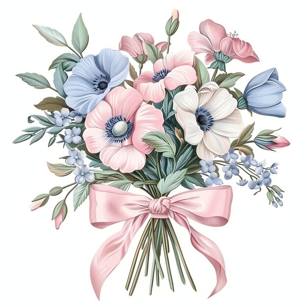 pink garden watercolor bouquet of spring flowers