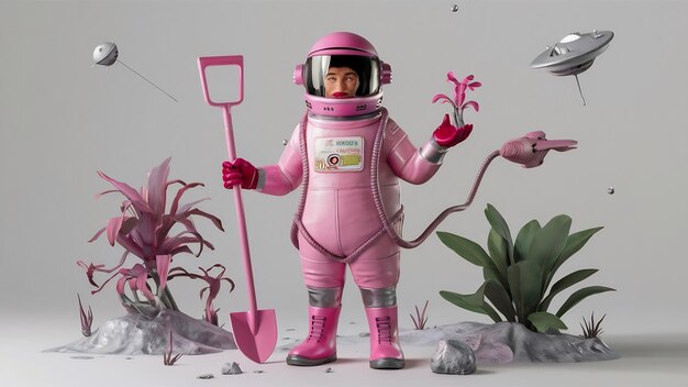 Pink gardening concepto with space