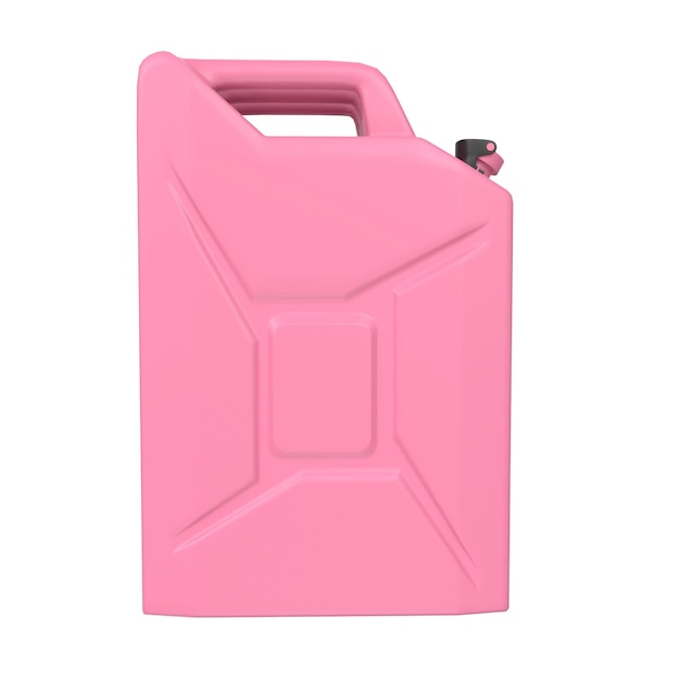 A pink gas can with a black button on the top.