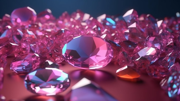 Pink gemstones on a dark background