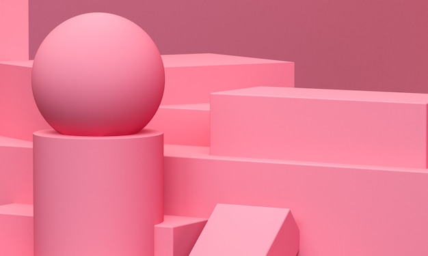 Pink Geometric shape  primitive geometrical. Minimalist abstract background, 3D render.