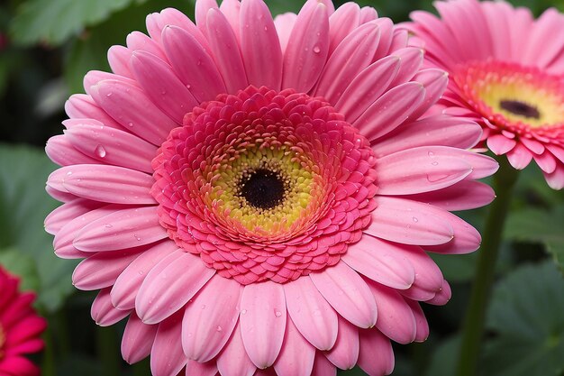 Pink gerbera flower in a garden