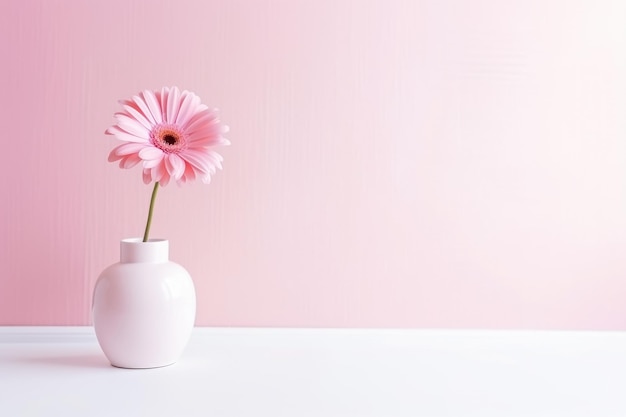 Pink gerbera in a vase with copy space