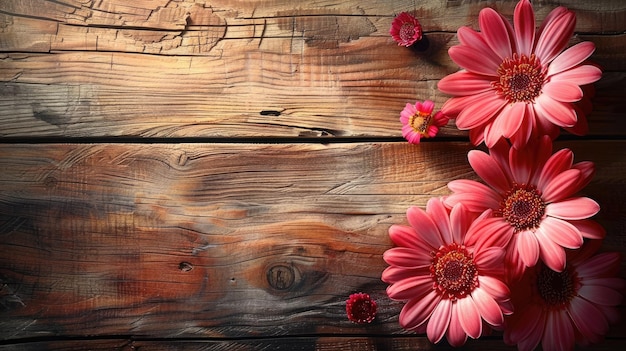 Foto gerberas rosa su uno sfondo di legno rustico per la giornata delle madri