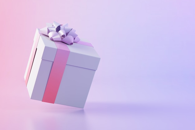 Pink gift box floating 3d rendering