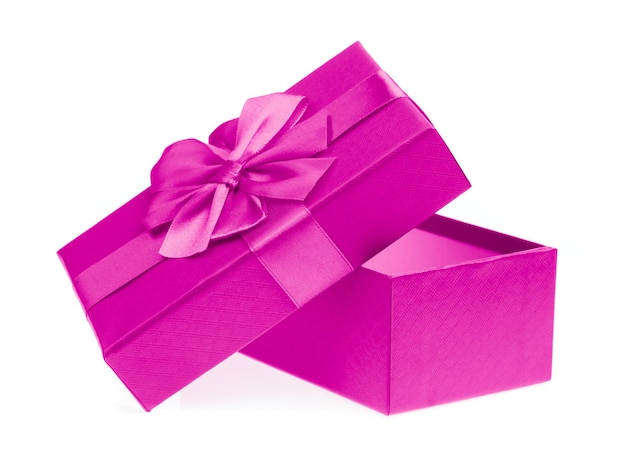 Foto confezione regalo rosa isolata su sfondo bianco