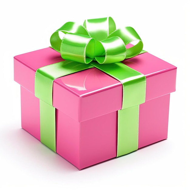 녹색 스타일로 흰색으로 격리된 분홍색 선물 상자