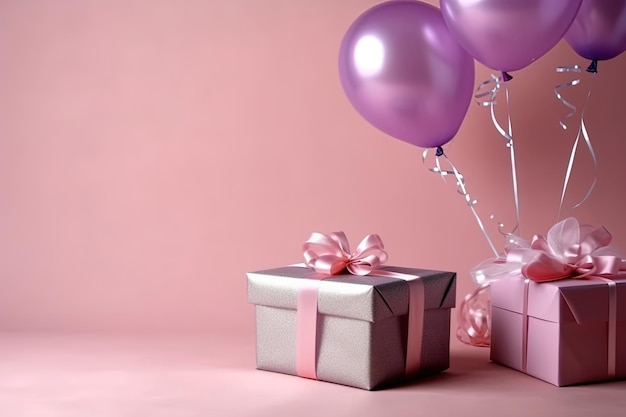 pink gift box with balloons generative AI