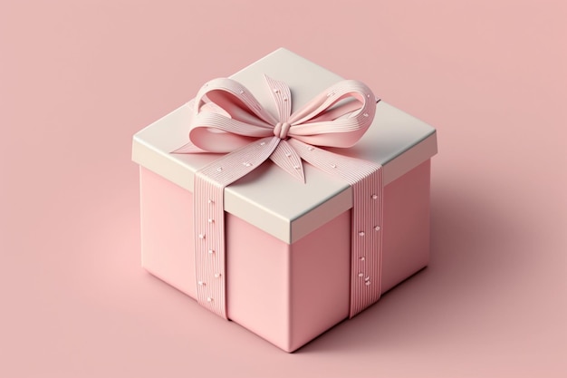 A pink gift box with a bow on it