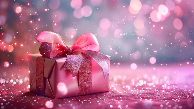 Photo a pink gift box with a glitter pink ribbon