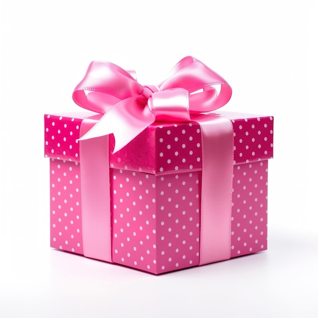 A pink gift box with a pink bow and a pink bow.