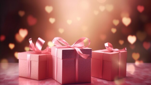 Pink Gift Box with pink ribbon and black background