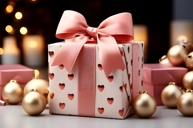 Photo pink gift box with pink ribbon