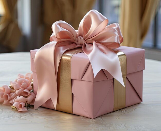 Pink gift box with pink ribbon