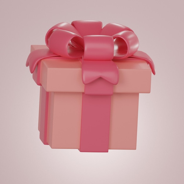 pink gift box with Red ribbon and bow 3d render