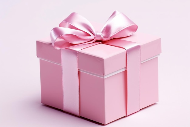 Pink Gift Box with Ribbon Bow on White Background