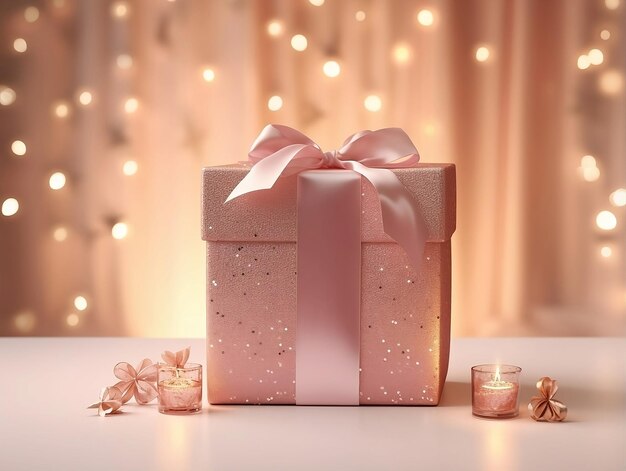 Pink gift box with ribbon