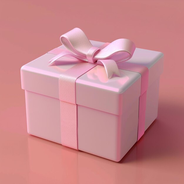 a pink gift box with a white ribbon tied around it