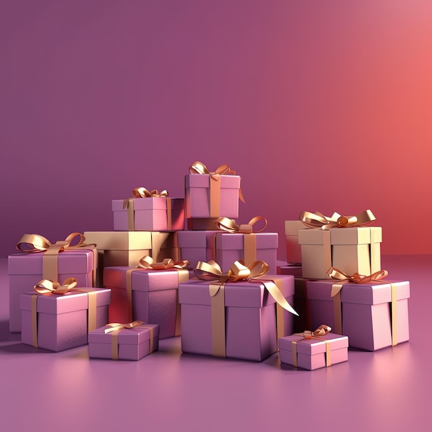 Розовые подарочные коробки с золотыми лентами AI Generative